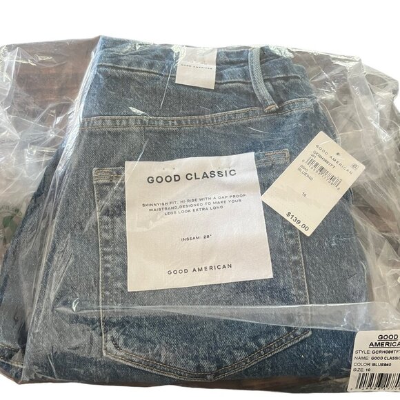 Good American Good Classic Raw Hem High Waist Slim Jeans Blue 940 NWT SZ 10/30 - Picture 3 of 12